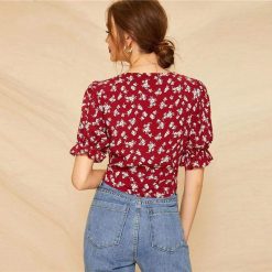 KYKU Store Tops Ditsy Tie Wrap Blouse