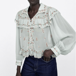 Amy Mujeres Store Elegant Ruffles Chiffon Blouse Tops