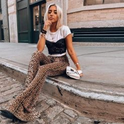 Boho Chic Clothing LEOPARD FLARE WINTER PANTS