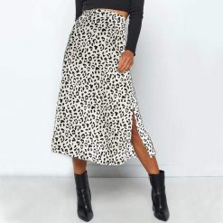 Boho Chic Clothing Skirts Leopard Split Midi Skirt