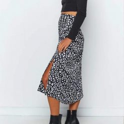 Boho Chic Clothing Skirts Leopard Split Midi Skirt