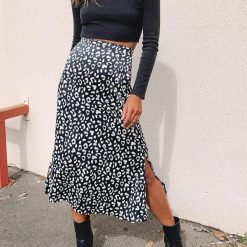 Boho Chic Clothing Skirts Leopard Split Midi Skirt
