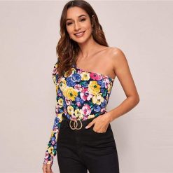 SheIn Official Store One Shoulder Floral Print Top