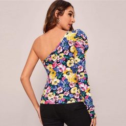 SheIn Official Store One Shoulder Floral Print Top