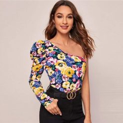 SheIn Official Store One Shoulder Floral Print Top