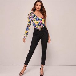 SheIn Official Store One Shoulder Floral Print Top