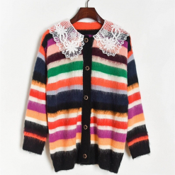 Boho Chic Clothing Sweaters PETER PAN COLLAR STRIPED CARDIGAN 8 Boho Chic Clothing Sweaters PETER PAN COLLAR STRIPED CARDIGAN