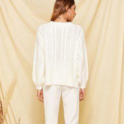 Boho Chic Clothing WHITE LOOSE KNITTED OVERSIZE SWEATER