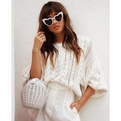 Boho Chic Clothing WHITE LOOSE KNITTED OVERSIZE SWEATER