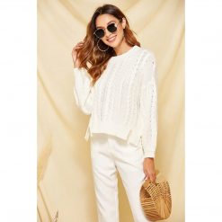 Boho Chic Clothing WHITE LOOSE KNITTED OVERSIZE SWEATER