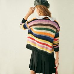 Boho Chic Clothing Sweaters PETER PAN COLLAR STRIPED CARDIGAN