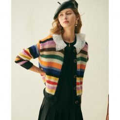 Boho Chic Clothing Sweaters PETER PAN COLLAR STRIPED CARDIGAN 4 Boho Chic Clothing Sweaters PETER PAN COLLAR STRIPED CARDIGAN