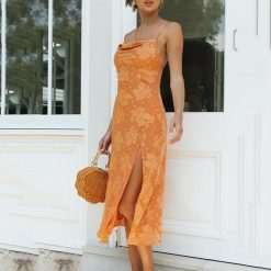 Boho Chic Clothing FLORAL HIGH SPLIT MIDI DRESS Casual