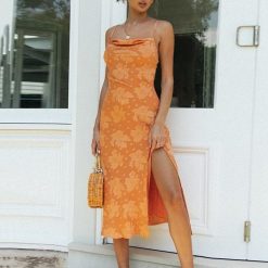 Boho Chic Clothing FLORAL HIGH SPLIT MIDI DRESS Casual