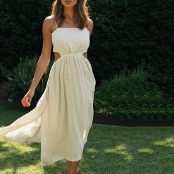 Boho Chic Clothing Casual SPAGHETTI STRAP BACKLESS MIDI DRESS