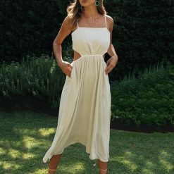 Boho Chic Clothing Casual SPAGHETTI STRAP BACKLESS MIDI DRESS