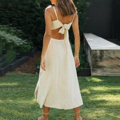 Boho Chic Clothing Casual SPAGHETTI STRAP BACKLESS MIDI DRESS