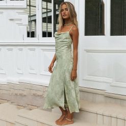 Boho Chic Clothing FLORAL HIGH SPLIT MIDI DRESS Casual