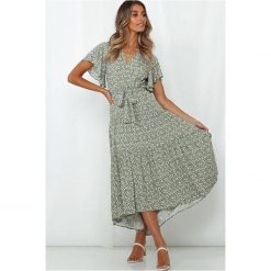 Boho Chic Clothing Casual FLORAL V NECK MIDI DRESS