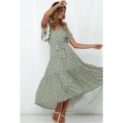 Boho Chic Clothing Casual FLORAL V NECK MIDI DRESS