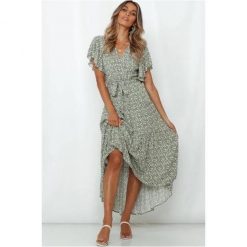 Boho Chic Clothing Casual FLORAL V NECK MIDI DRESS