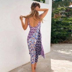 Boho Chic Clothing FLORAL SPLICED V NECK MIDI DRESS
