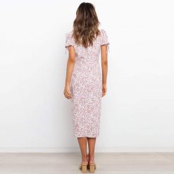 Boho Chic Clothing FLORAL DEEP V NECK MIDI DRESS Casual