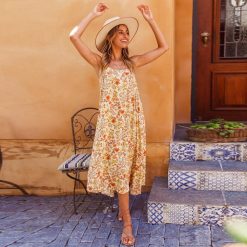 Boho Chic Clothing SUMMER SPAGHETTI STRAP MIDI DRESS Casual