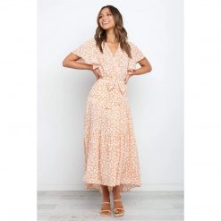 Boho Chic Clothing Casual FLORAL V NECK MIDI DRESS