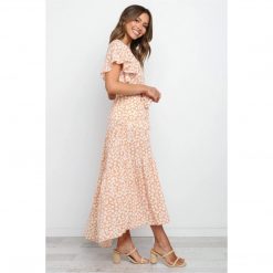 Boho Chic Clothing Casual FLORAL V NECK MIDI DRESS