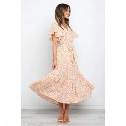 Boho Chic Clothing Casual FLORAL V NECK MIDI DRESS