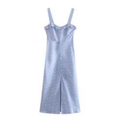 Boho Chic Clothing BLUE FLORAL SLIT MIDI DRESS Casual 4 Boho Chic Clothing BLUE FLORAL SLIT MIDI DRESS Casual