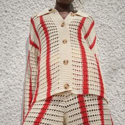 Boho Chic Clothing STRIPED HOLLOW KNITTED CARDIGAN Sweaters 5 Boho Chic Clothing STRIPED HOLLOW KNITTED CARDIGAN Sweaters